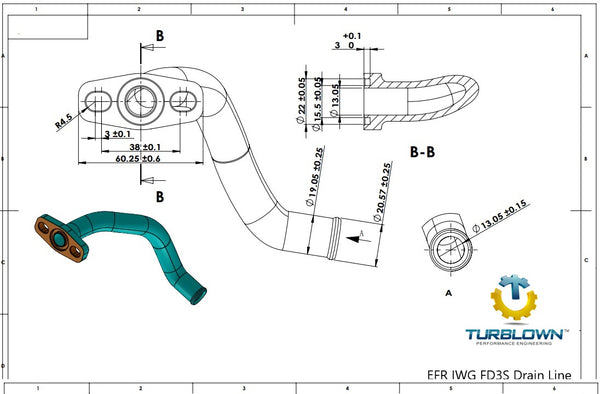 Turblown Cast EFR IWG FD3S Cast Oil Drain Line - Turbosource