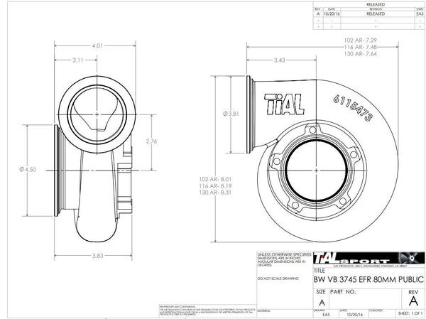 Tial Sport Borgwarner EFR 9180 & 9280 Vband Turbine Housing