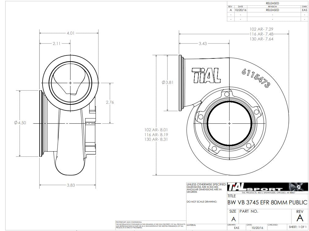 Tial Sport Borgwarner EFR 9180 & 9280 Vband Turbine Housing